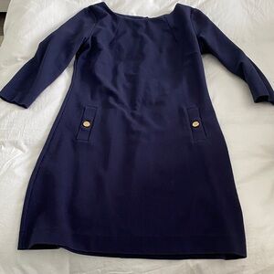 Lilly Pulitzer Navy Long-Sleeve Shift Dress with Gold Buttons